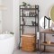3-Tier Industrial Over-The-Toilet Storage Shelf | Freestanding Bathroom Organizer with Toilet Paper Holder & 4 Hooks | Heavy-Duty Metal Wire Rack, Space-Saving Brown Design